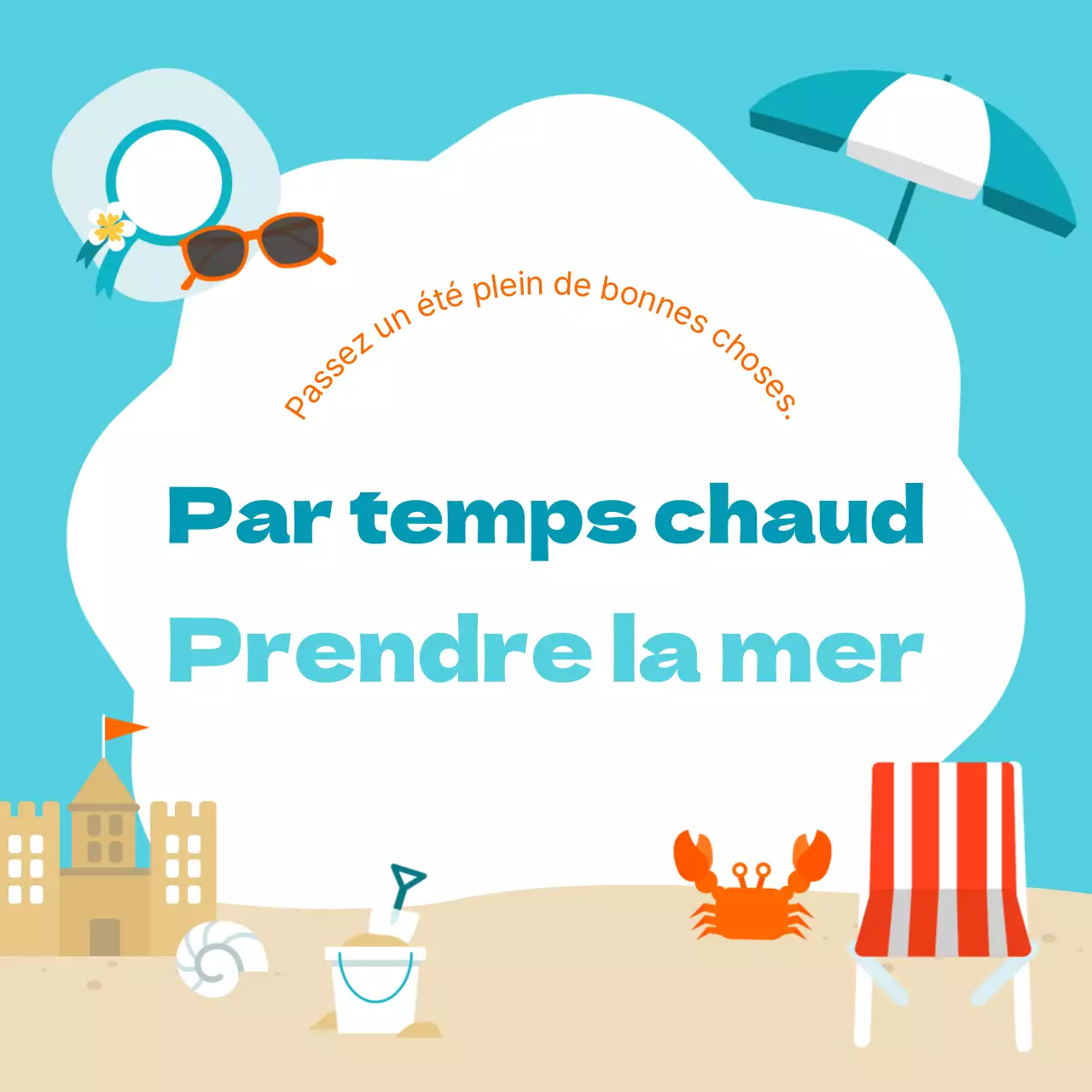 Une jolie carte de vœux estivale en bleu clair et blanc