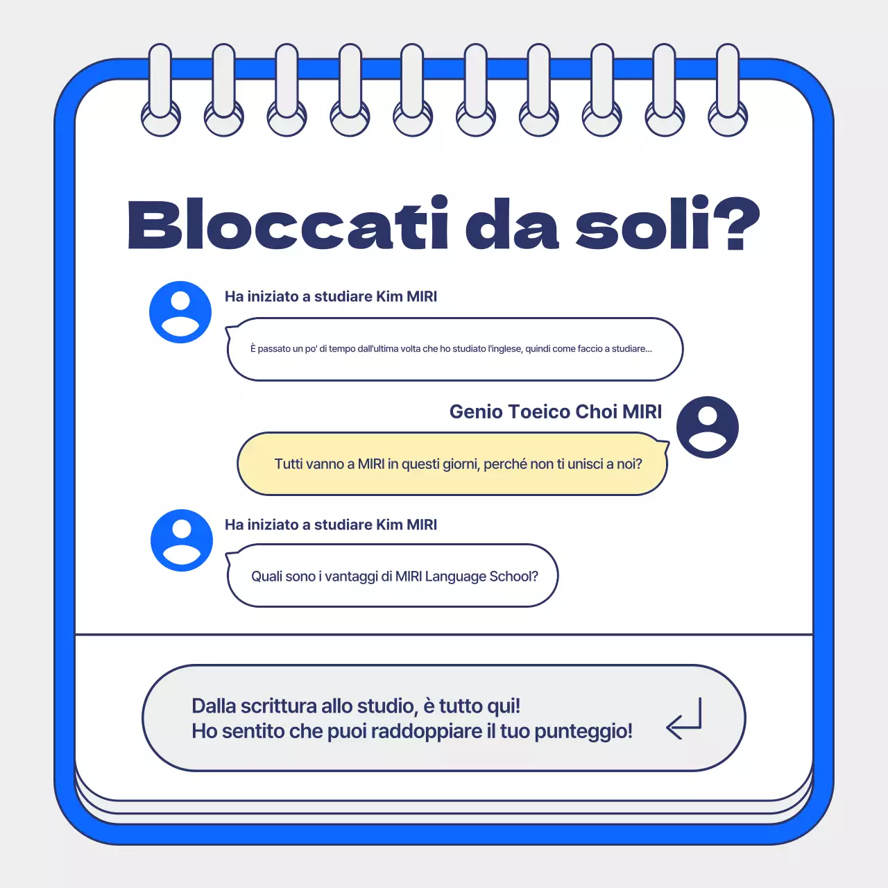 Promozione delle lezioni estive TOEIC con sfondo blu