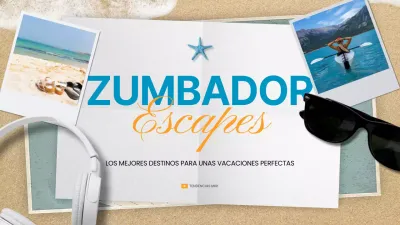 Destinos naturales para las vacaciones de verano en azul claro y naranja