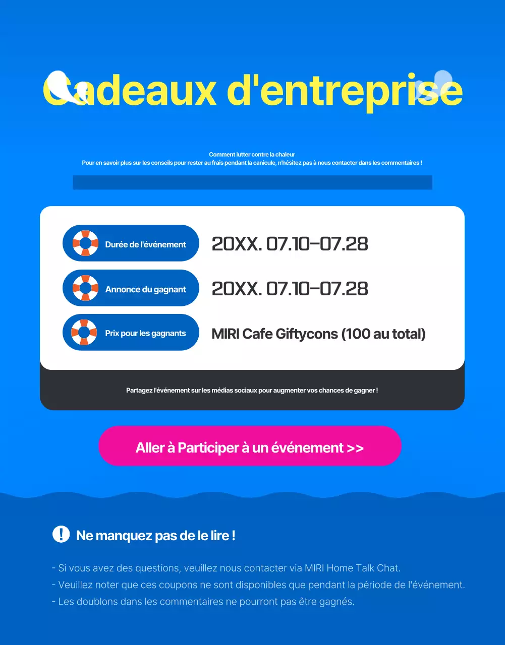 Publicité pour les soldes d'été dans un centre commercial de style tropical, en bleu et jaune