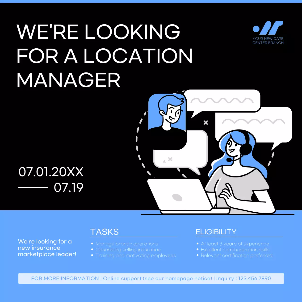 Blue Modern Job Posting Announcement Social Media Post