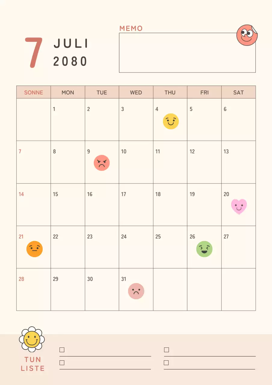 Hübscher Kalender in Rosa und Orange.