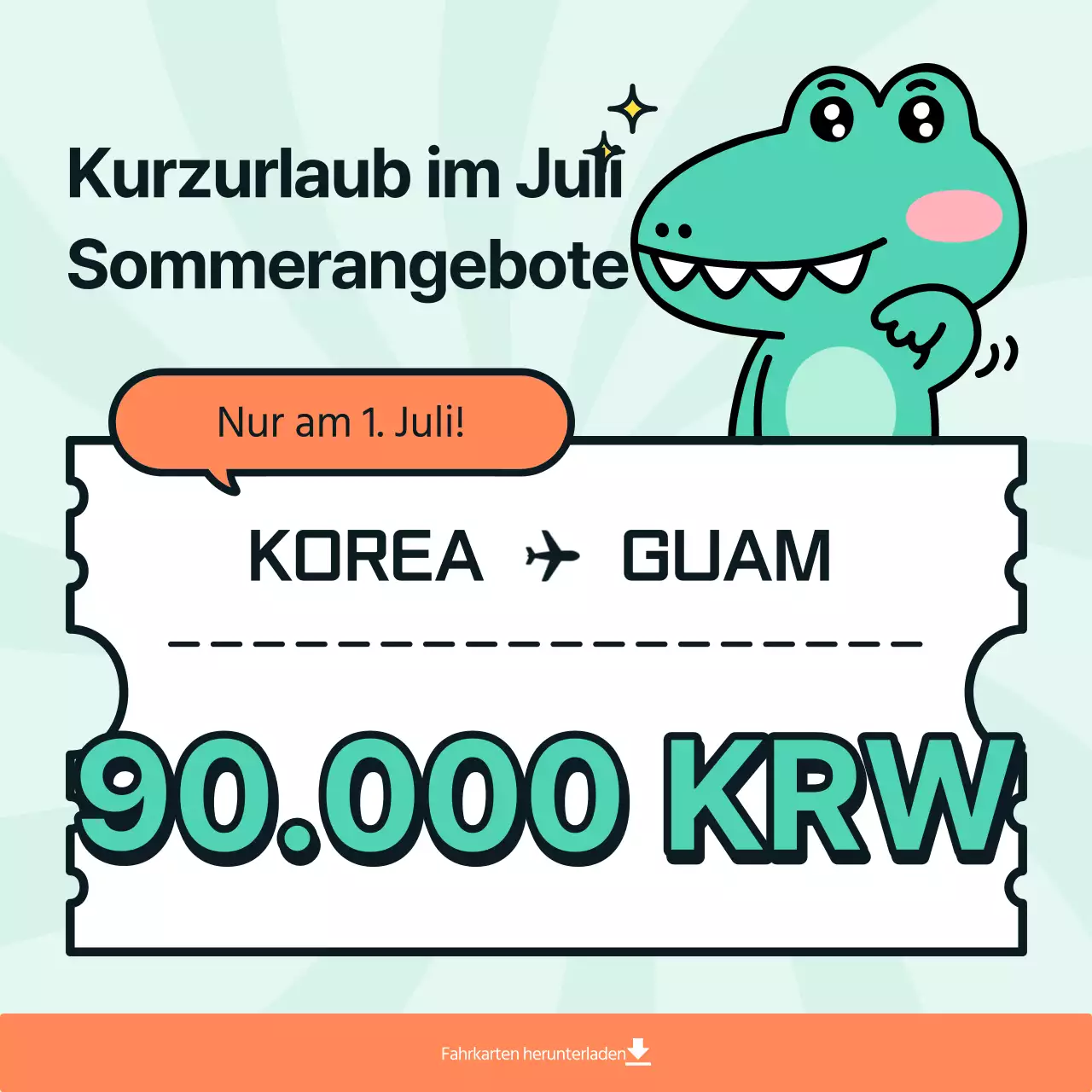 Kitschige Flugangebote für den Sommer in Grün und Weiß anpreisen