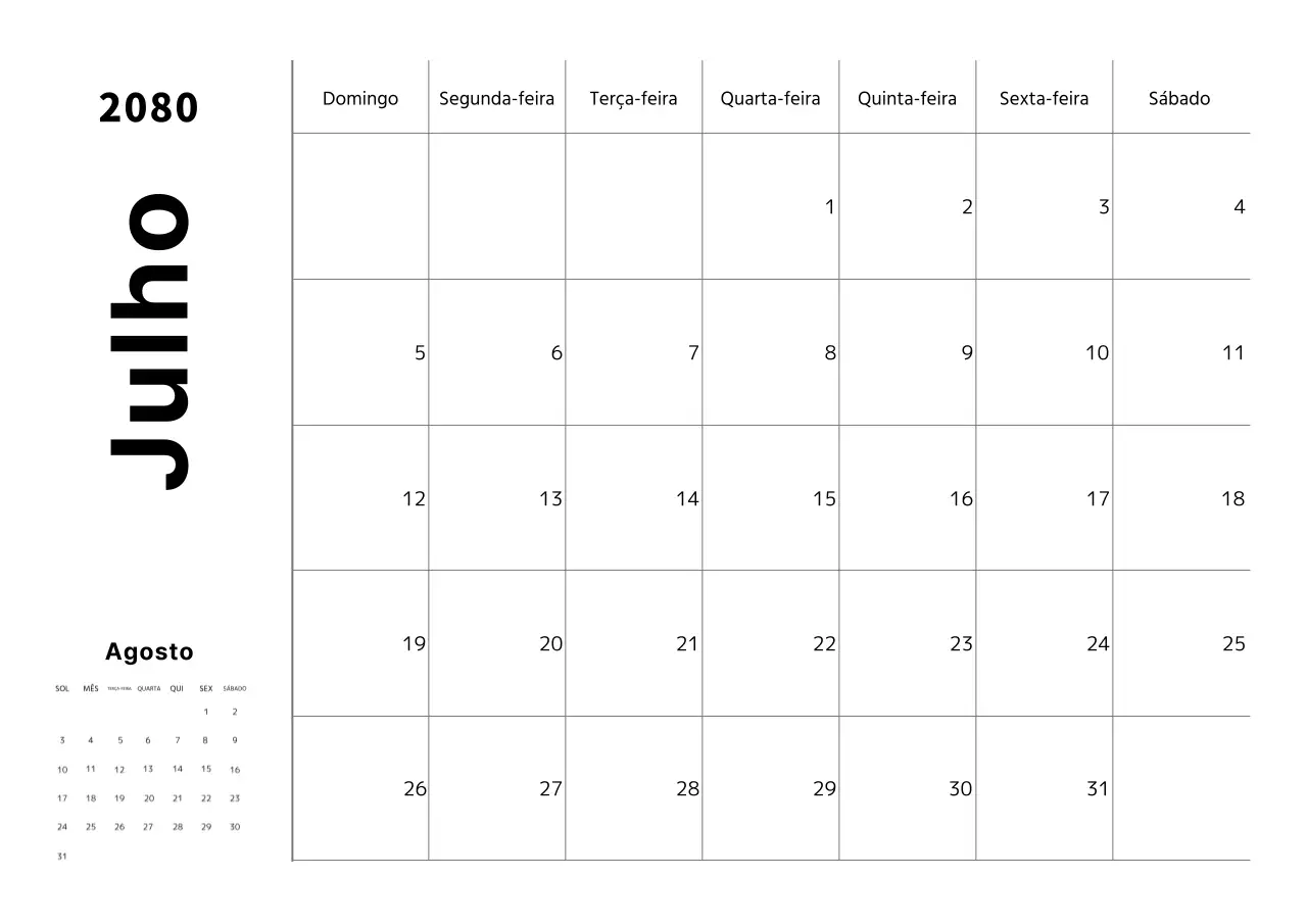Agenda de calendário simples a preto e branco.
