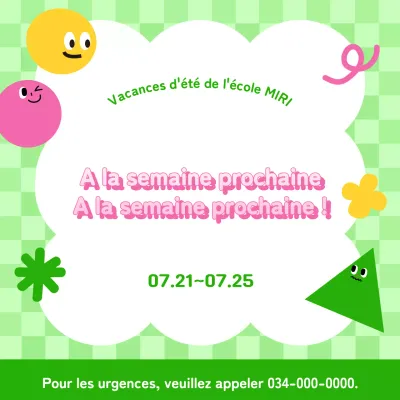 Annonce des vacances d'été d'une charmante école en vert et rose