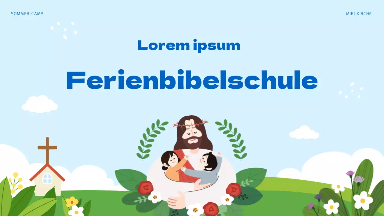 Hellblaue und grüne Ressourcen für die Sommerbibelschule