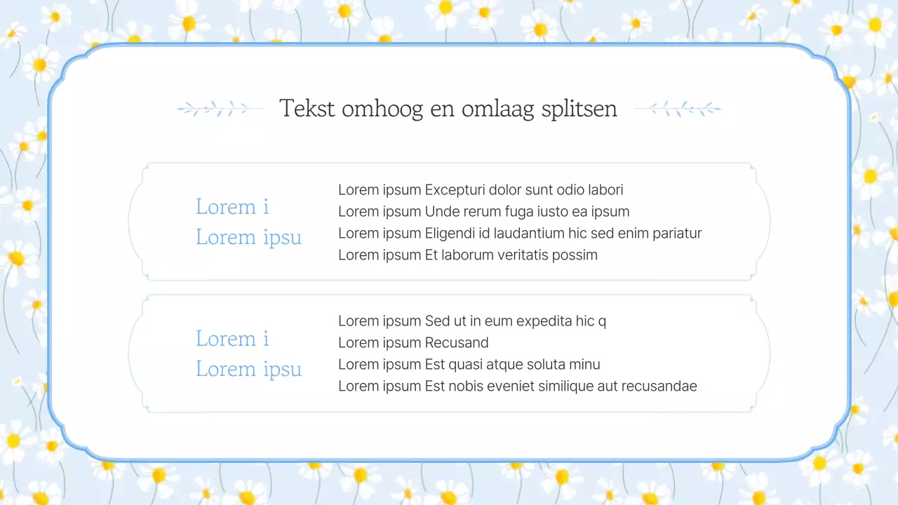 Eenvoudige zomerbloemen in lichtblauwe en gele presentatie