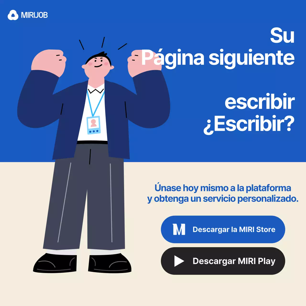 Promociona tu plataforma de búsqueda de empleo con detalles en azul y blanco