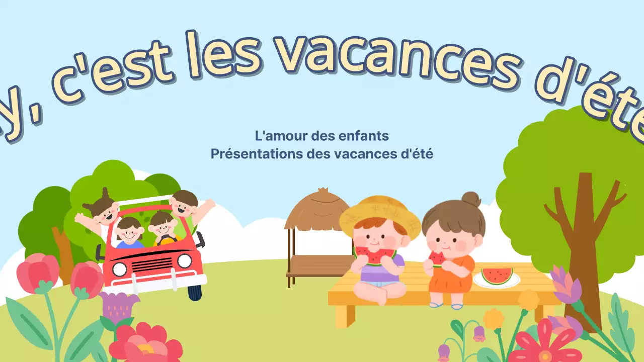 Une présentation de vacances scolaires d'été bleu clair et chartreuse