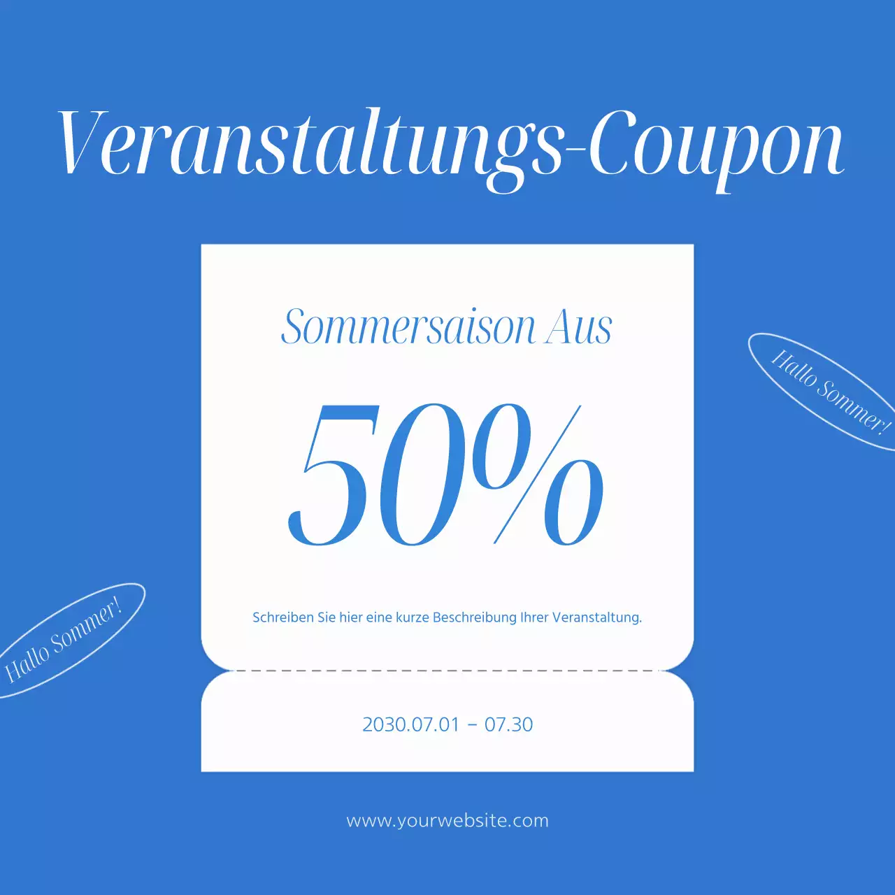 Einfache, sommerlich inspirierte Event-Anzeige in Hellblau und Blau