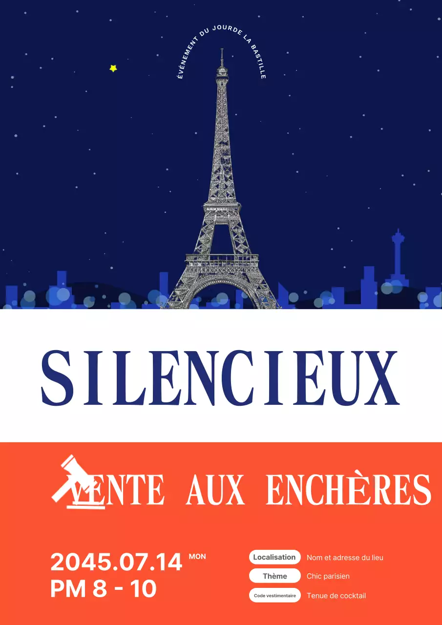 Annonce de la vente aux enchères anniversaire de la Révolution simple bleue et rouge