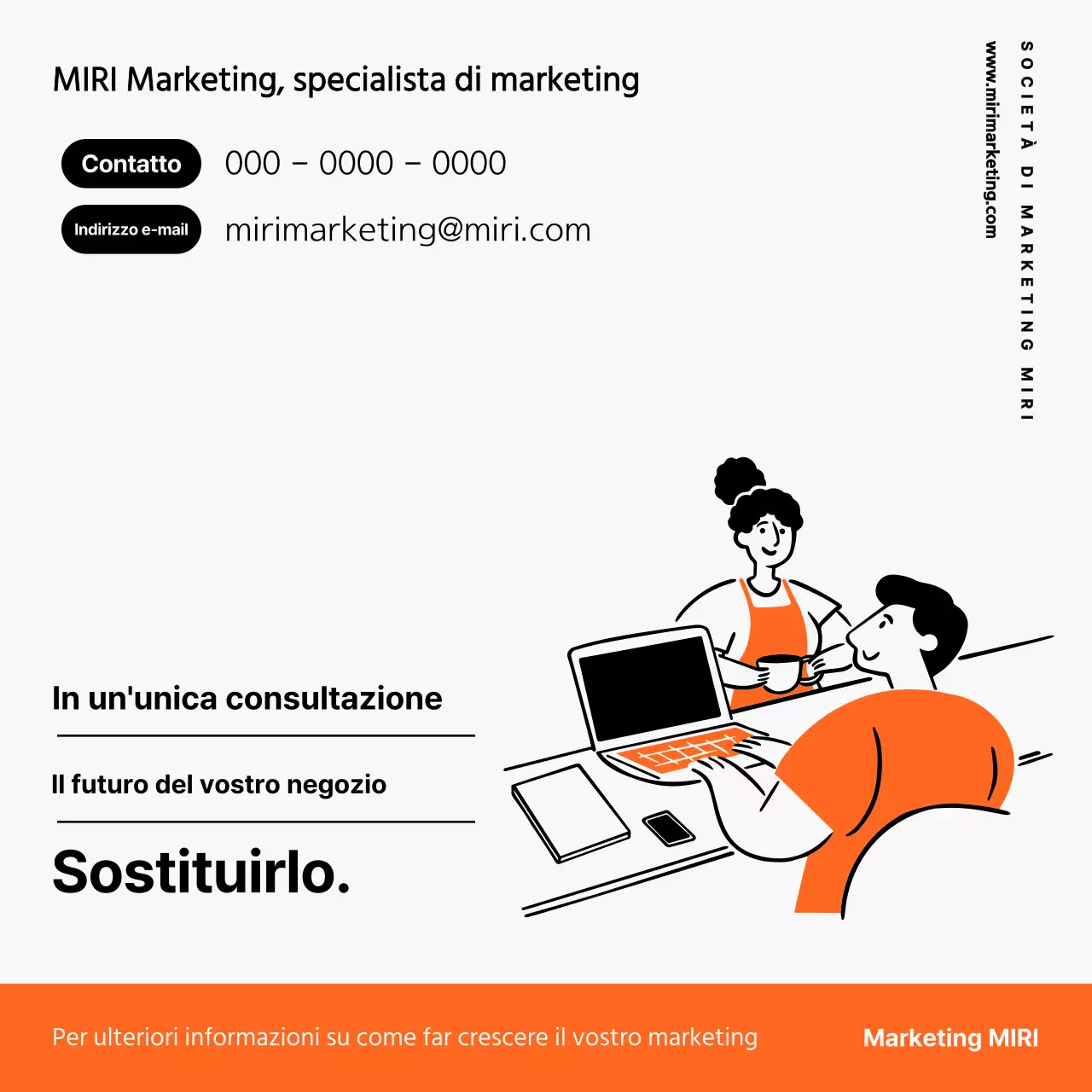 Promuovete la vostra consulenza di marketing in arancione e nero