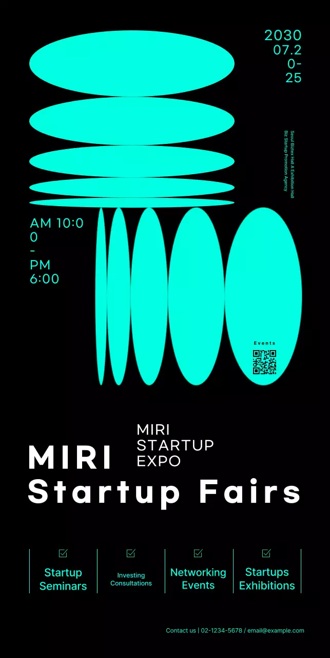 Startup fair banner with neon shapes graphics