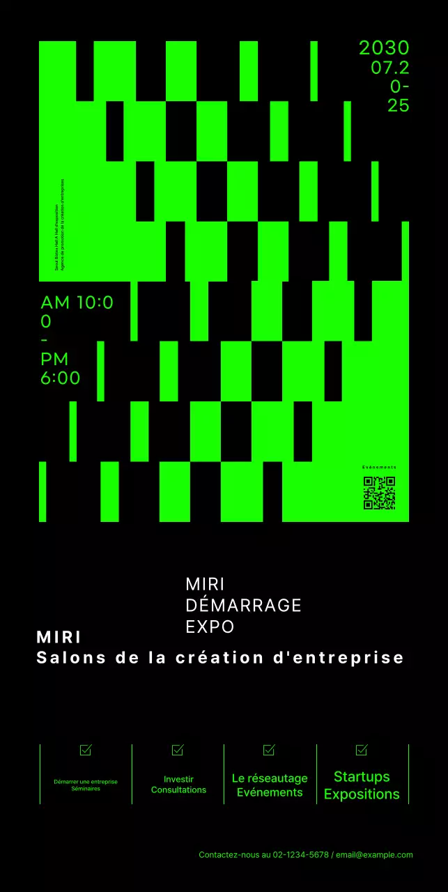 Bannière de salon de la création d'entreprise avec graphisme en forme de néon