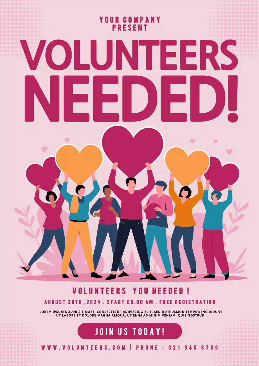 Pink Modern Volunteer Recruitment Poster