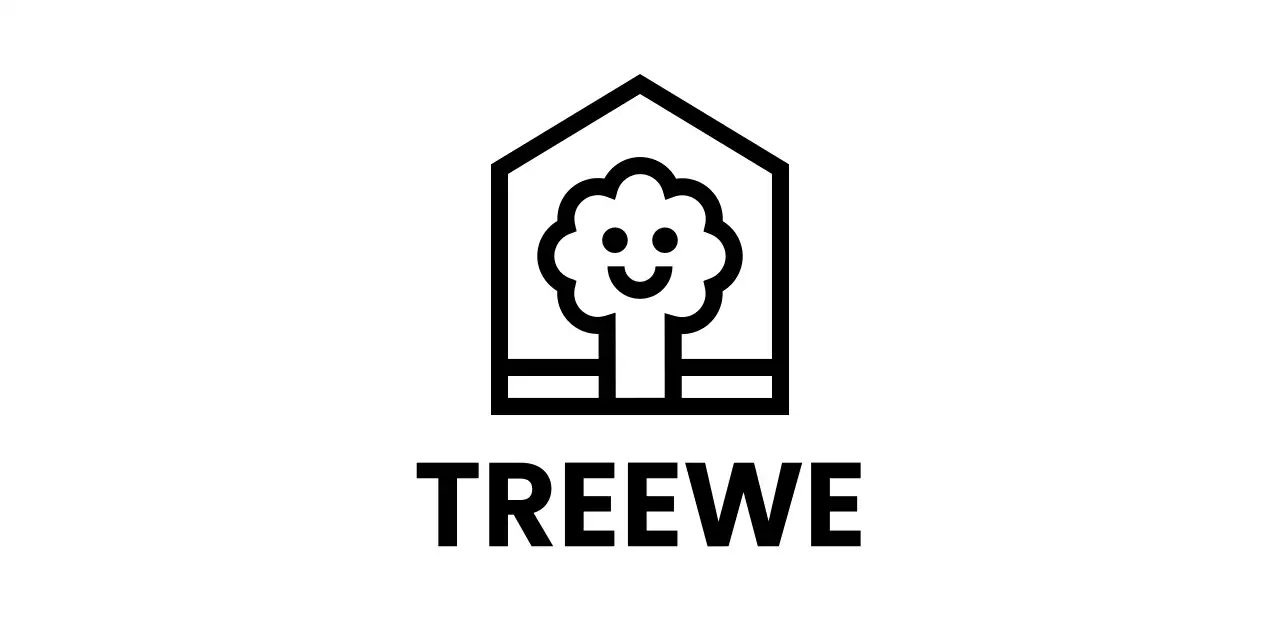 Furniture corporate color design with brand logo featuring a tree inside a house
