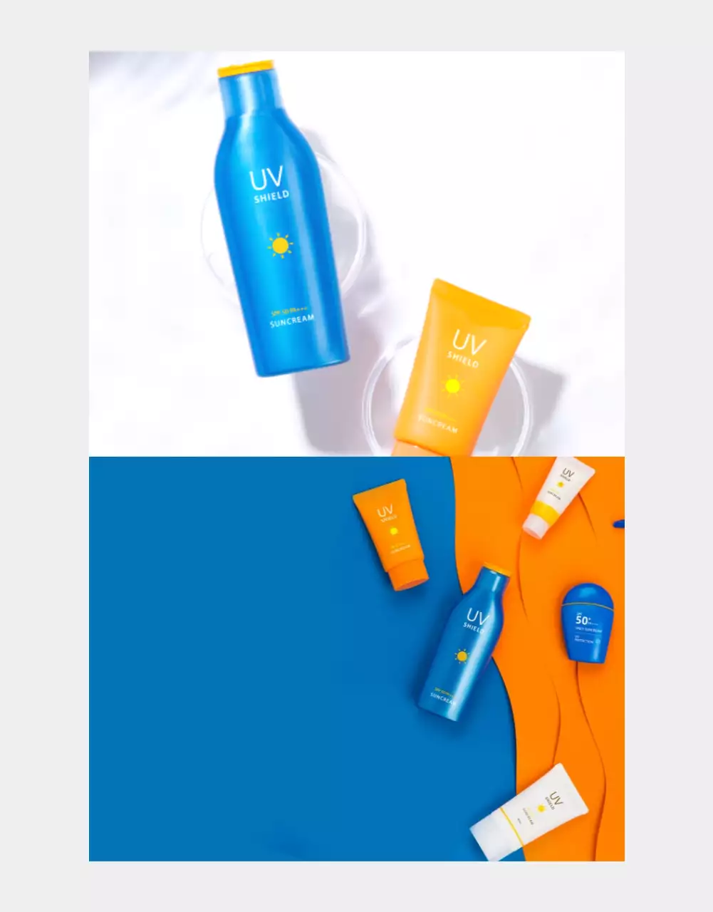 Een eenvoudige witte en oranje zonnebrandprimer