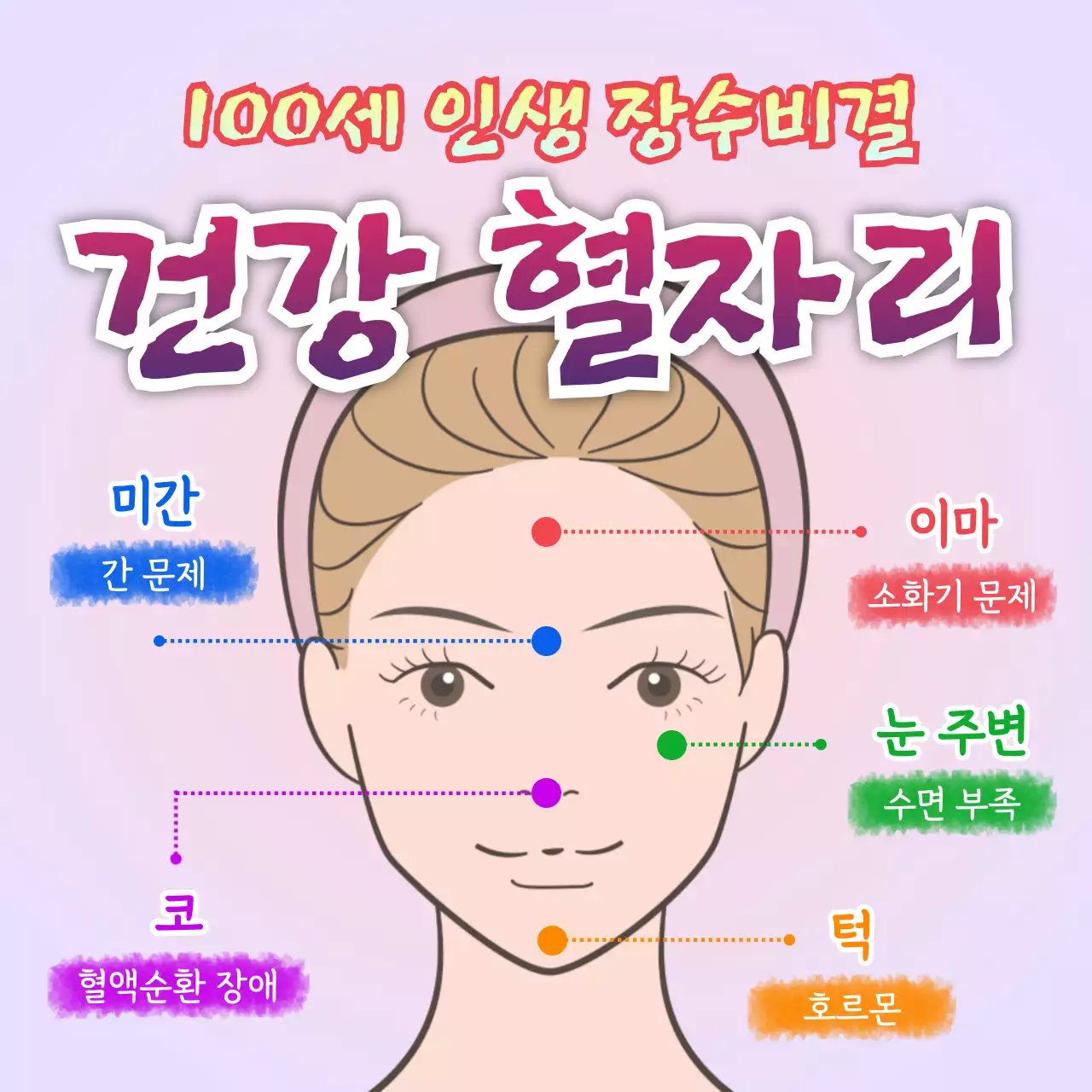 보라색과 핑크색의 아기자기한 한의원 혈자리 정보