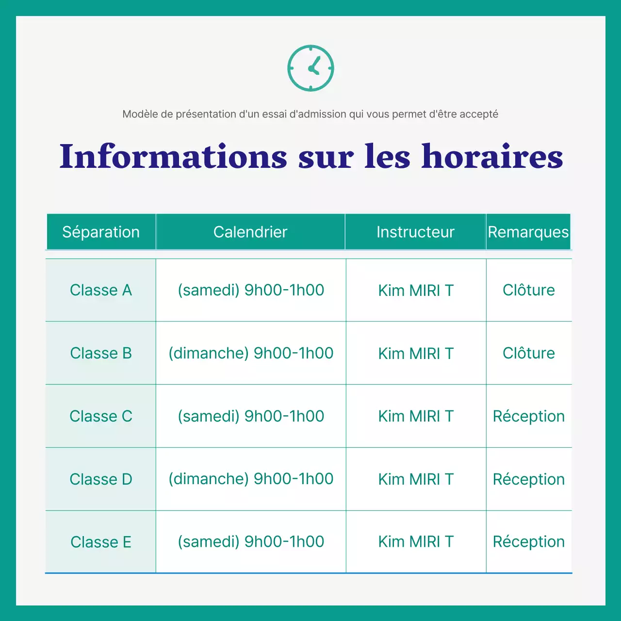 Essai d'examen d'entrée simple vert et bleu marine promotion de l'école