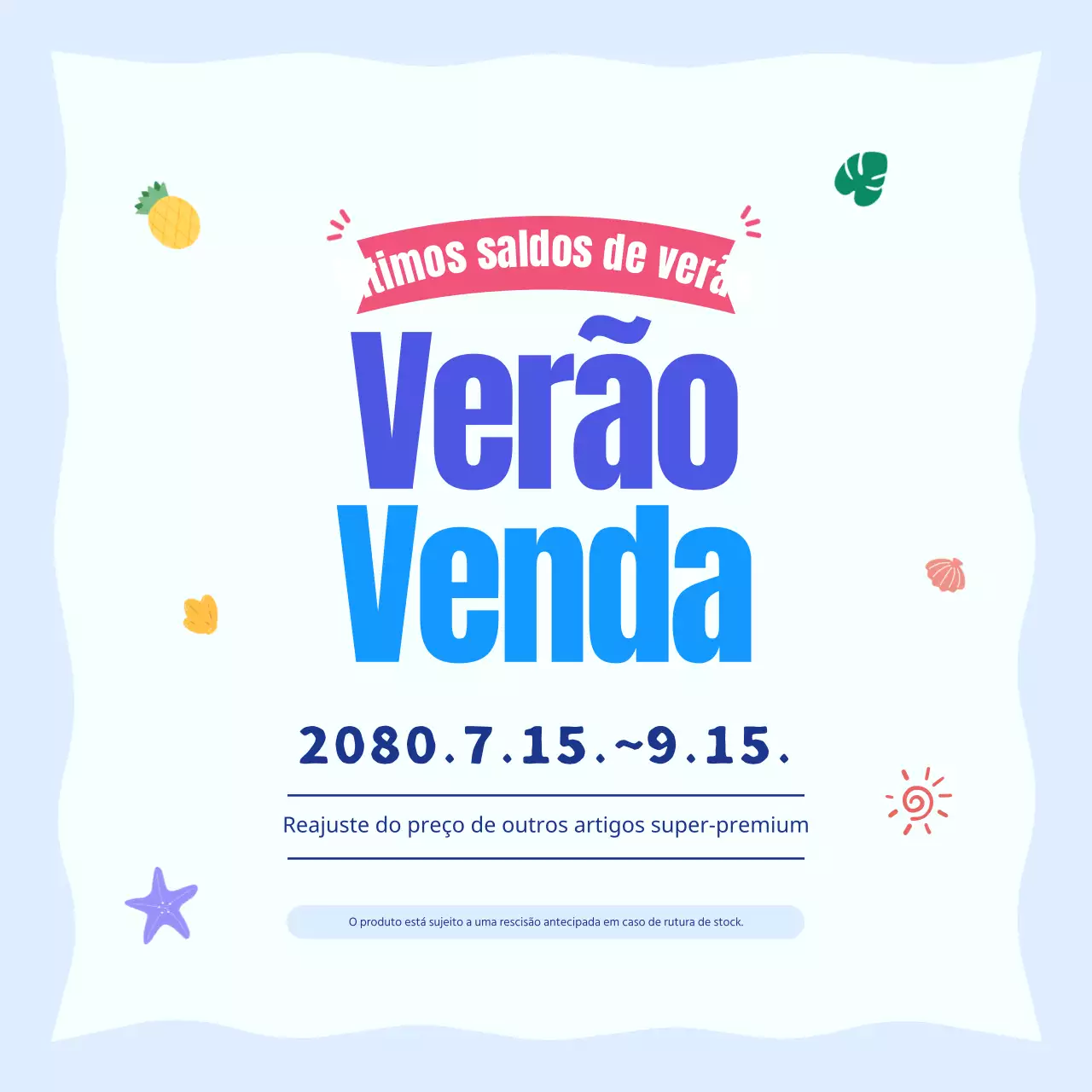 Lindos anúncios de descontos de verão em azul e azul claro.