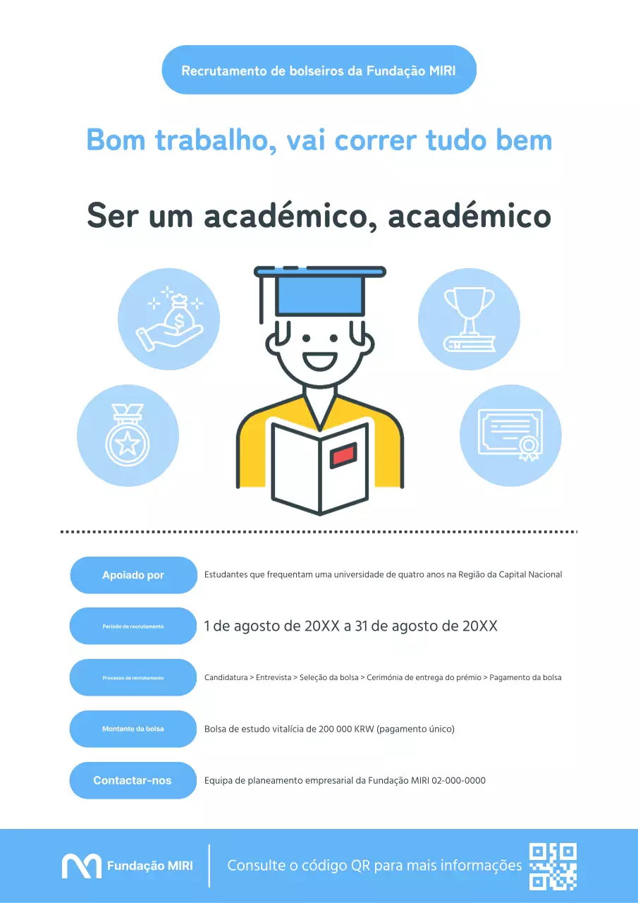 Um anúncio simples de bolsa de estudo em azul claro e branco
