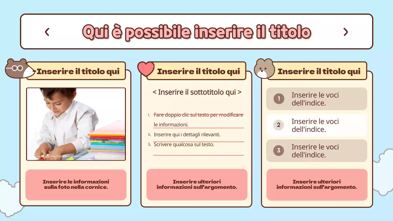 Materiale didattico introduttivo di colore azzurro e rosa, molto carino