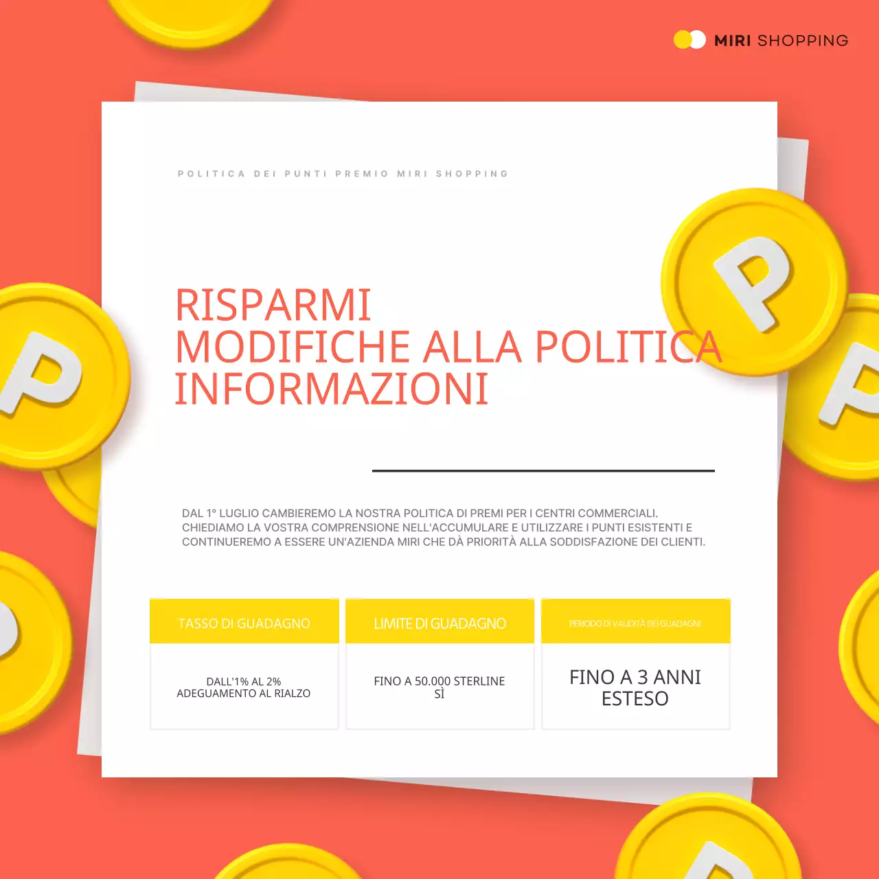 In merito alle modifiche di tendenza gialle e arancioni alla politica di credito del proprio centro commerciale