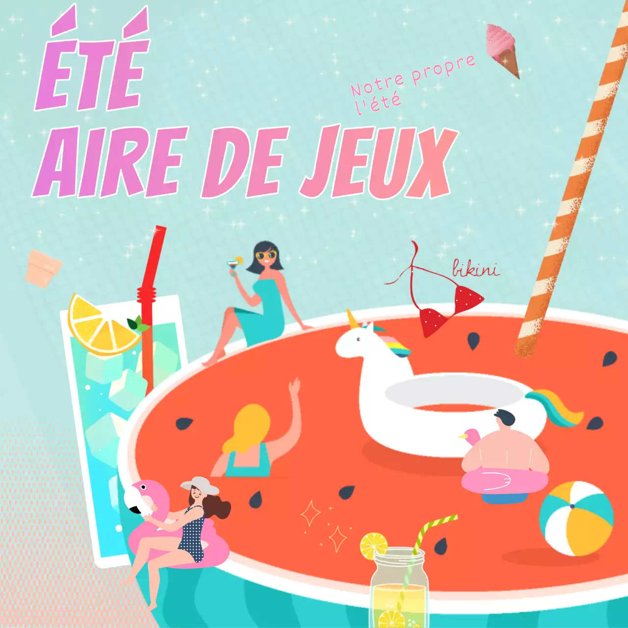 Annonce d'été tropicale en menthe et rose