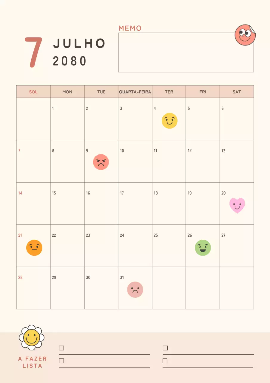 Um bonito calendário cor-de-rosa e cor de laranja.