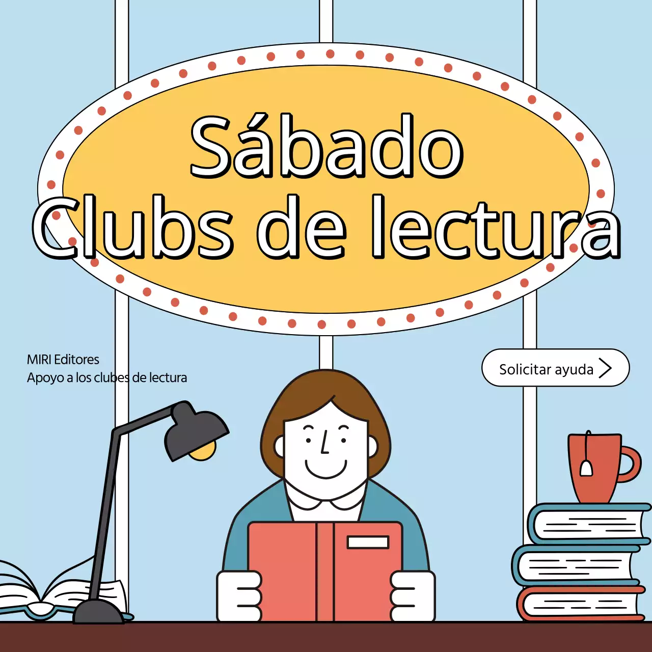 Anuncio de club de lectura retro en azul claro y amarillo