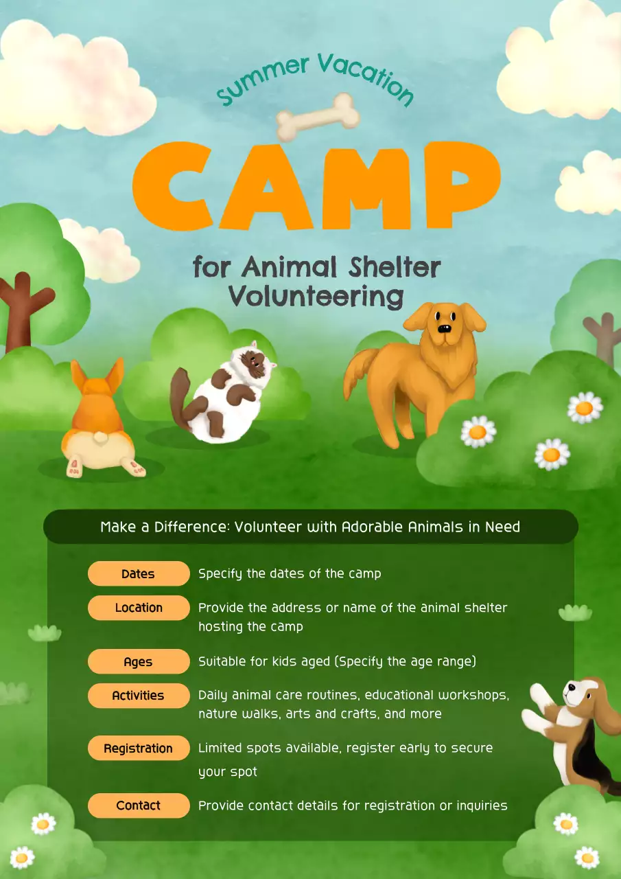 Green Rustic Animal Camp Promotion Poster