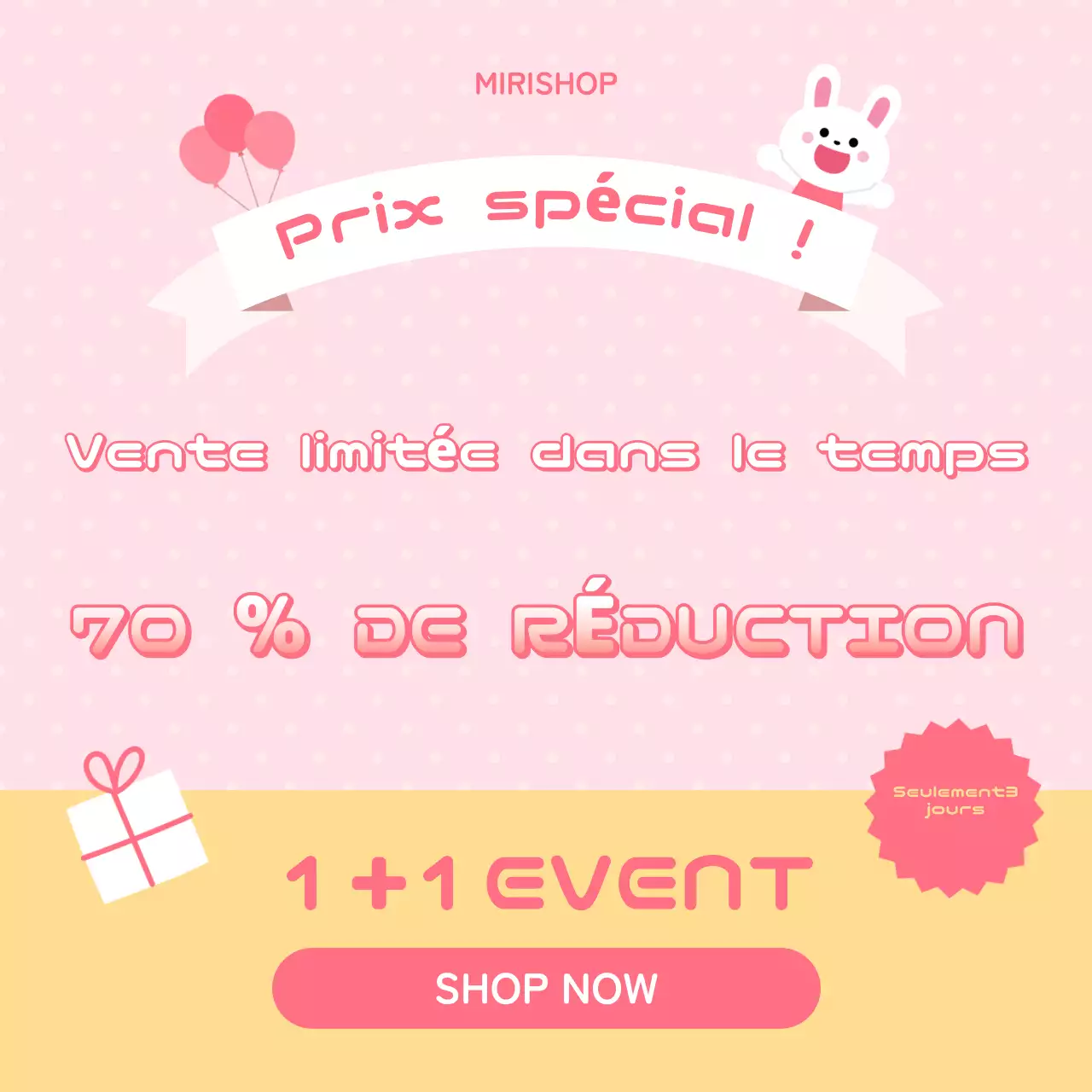 Un simple billet rose et jaune pour la vente à temps partiel