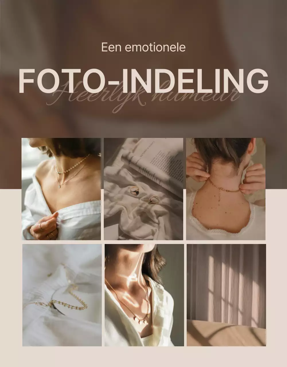 Promoot je pagina met een trendy fotolay-out voor sieraden in bruin en beige