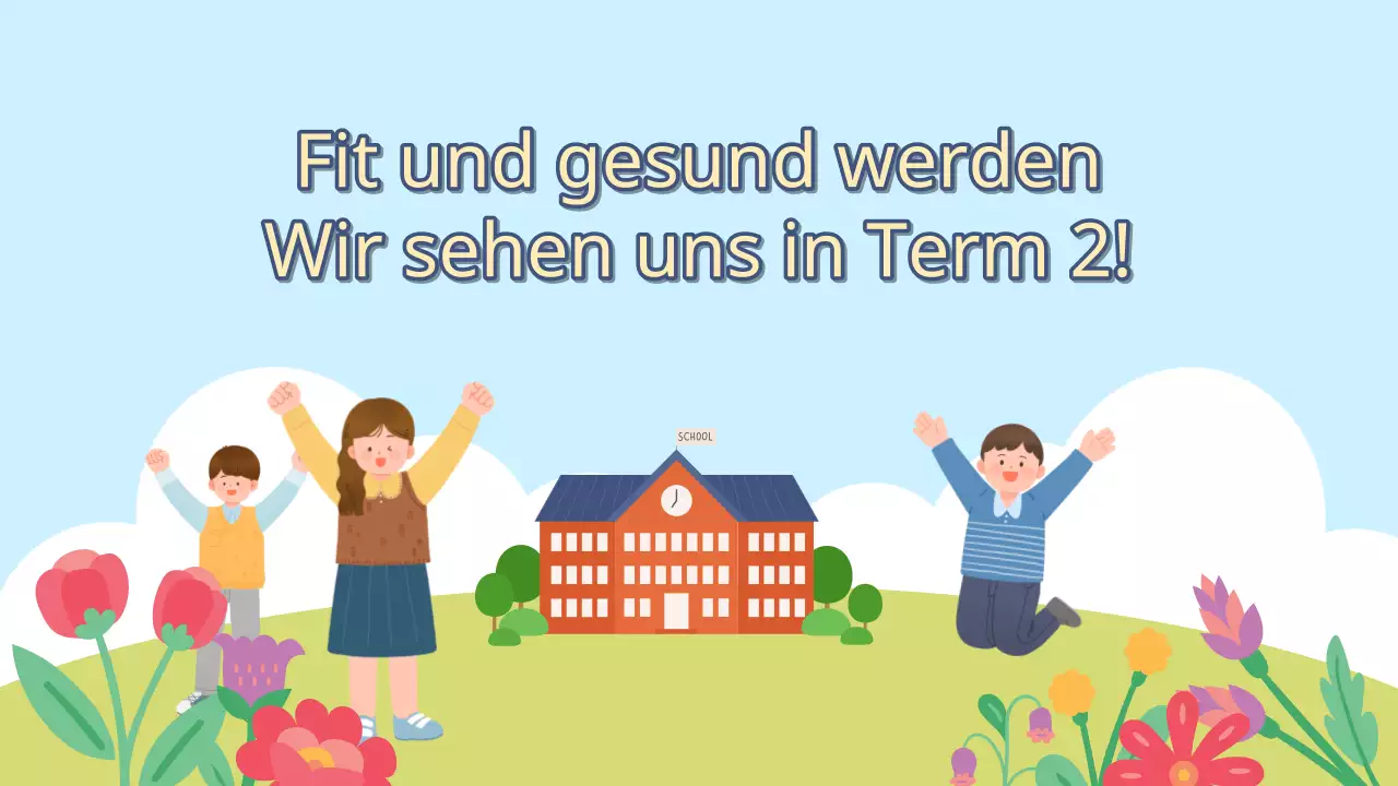 Eine hellblaue und chartreuse Präsentation für die Sommerferien