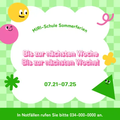 Sommerferienankündigung einer schönen Schule in Grün und Rosa