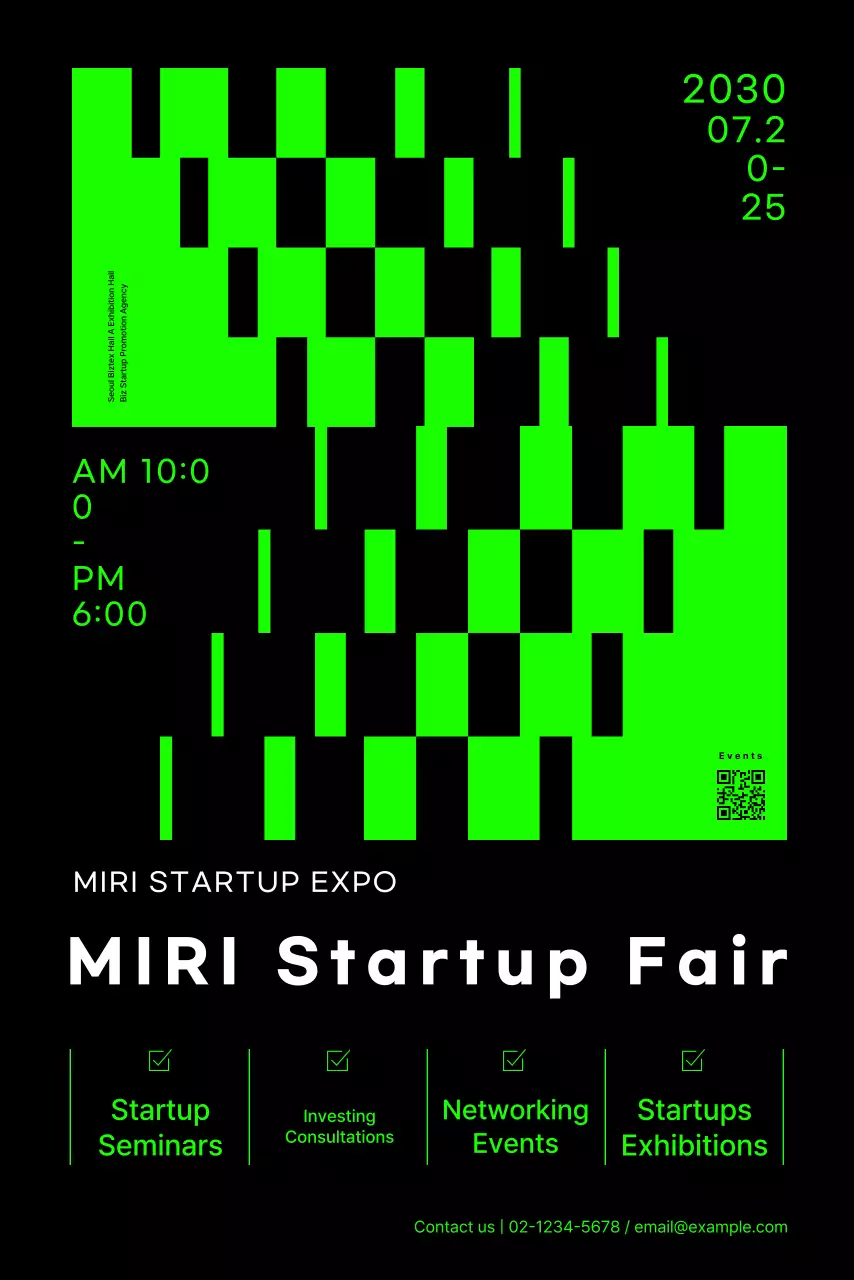 Startup fair banner with neon shapes graphics