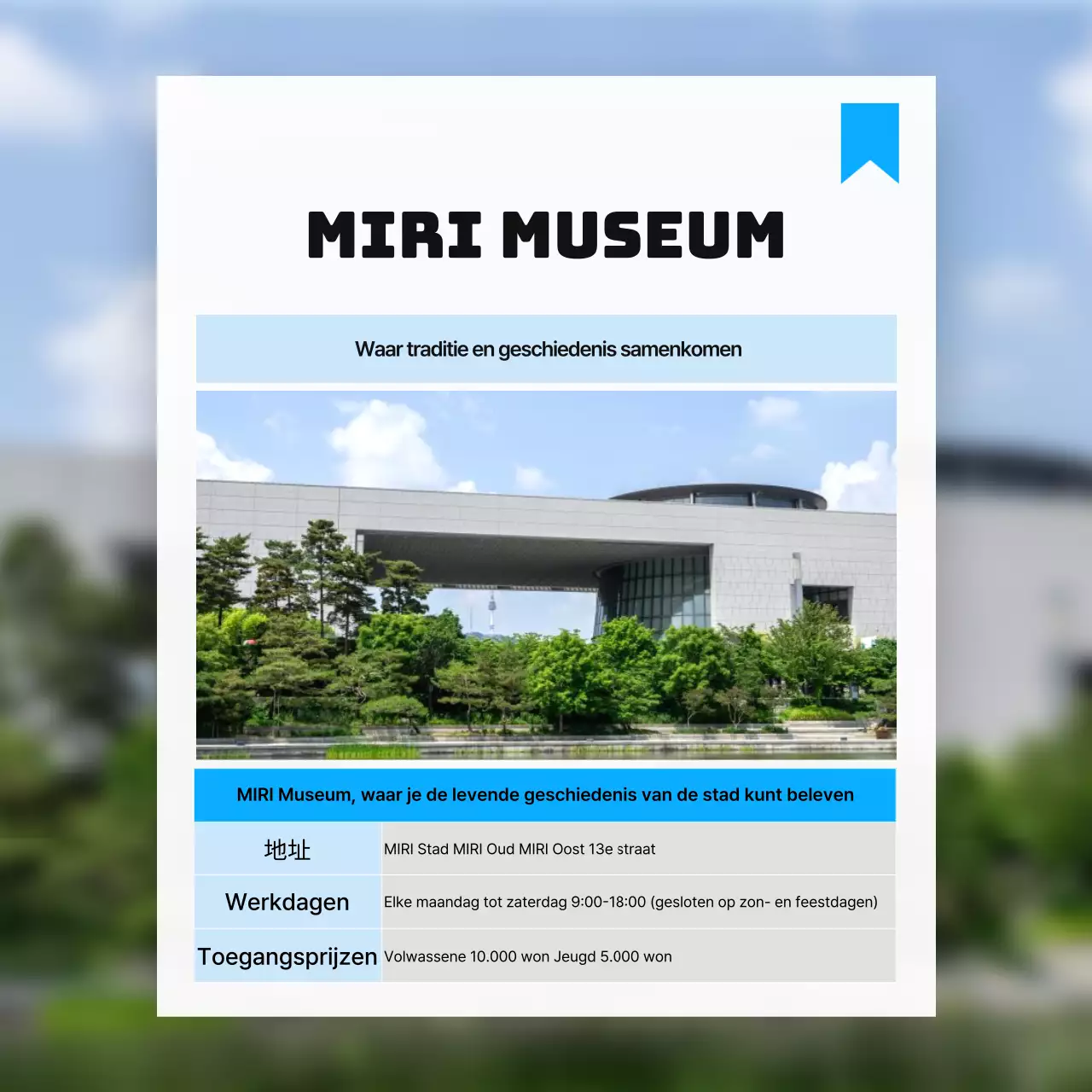 Promoot attracties in de buurt in een eenvoudig wit en lichtblauw kleurenschema