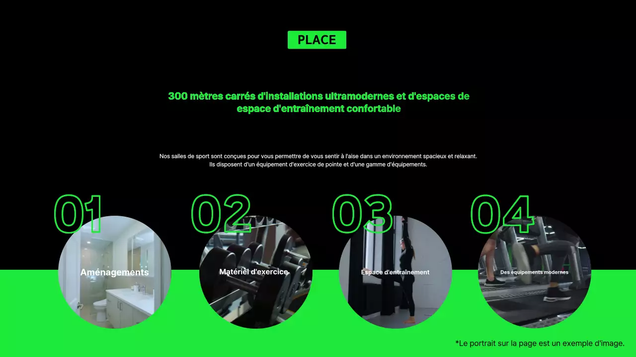 Faites la promotion de votre salle de sport avec des accents noirs et verts.