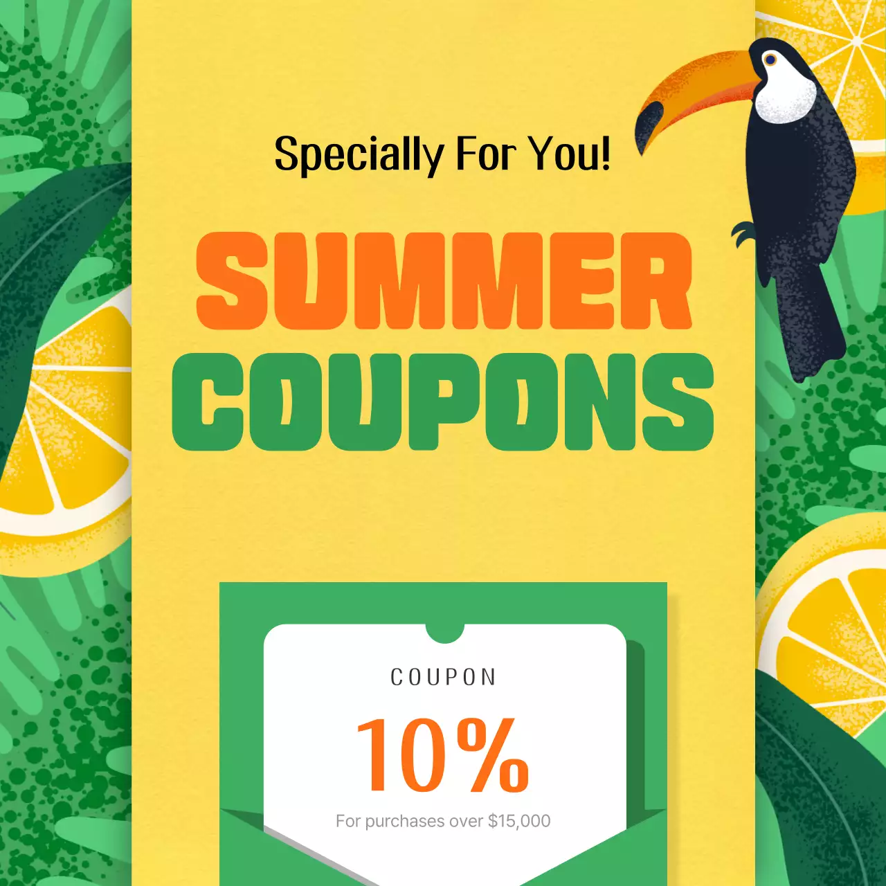 Yellow Tropical Coupon Promotion Social Media Post