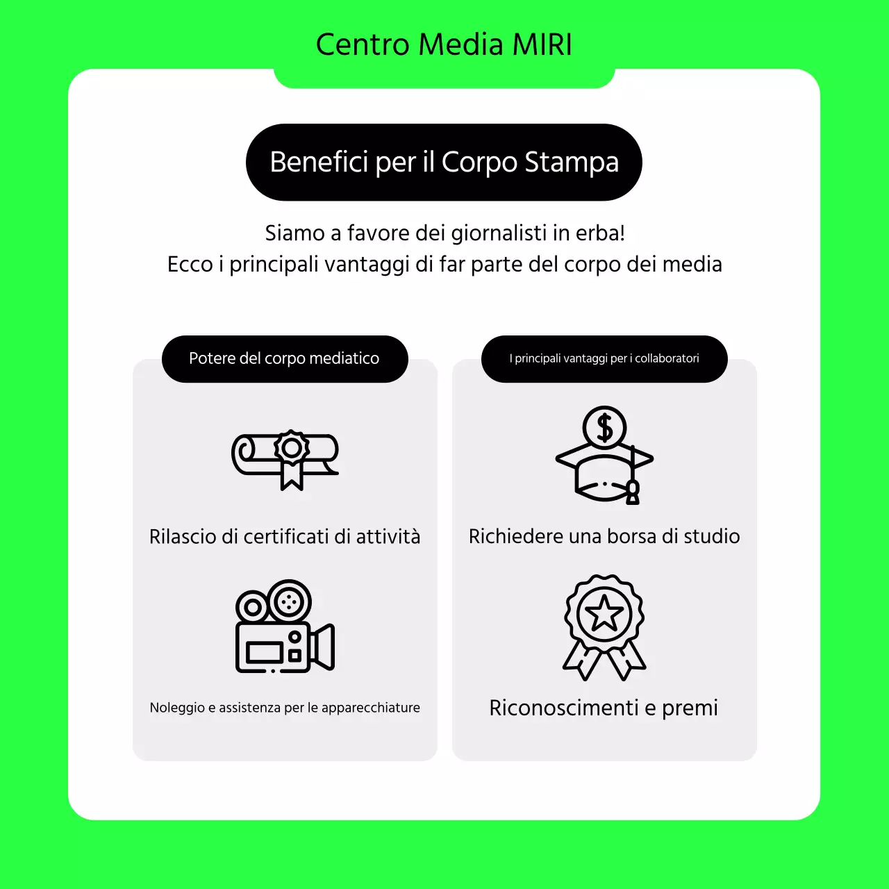 Un semplice appello ai giornalisti universitari in verde lime e nero