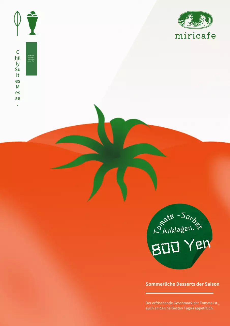 Werbung für das trendige rot-grüne Sommerdessertmenü.