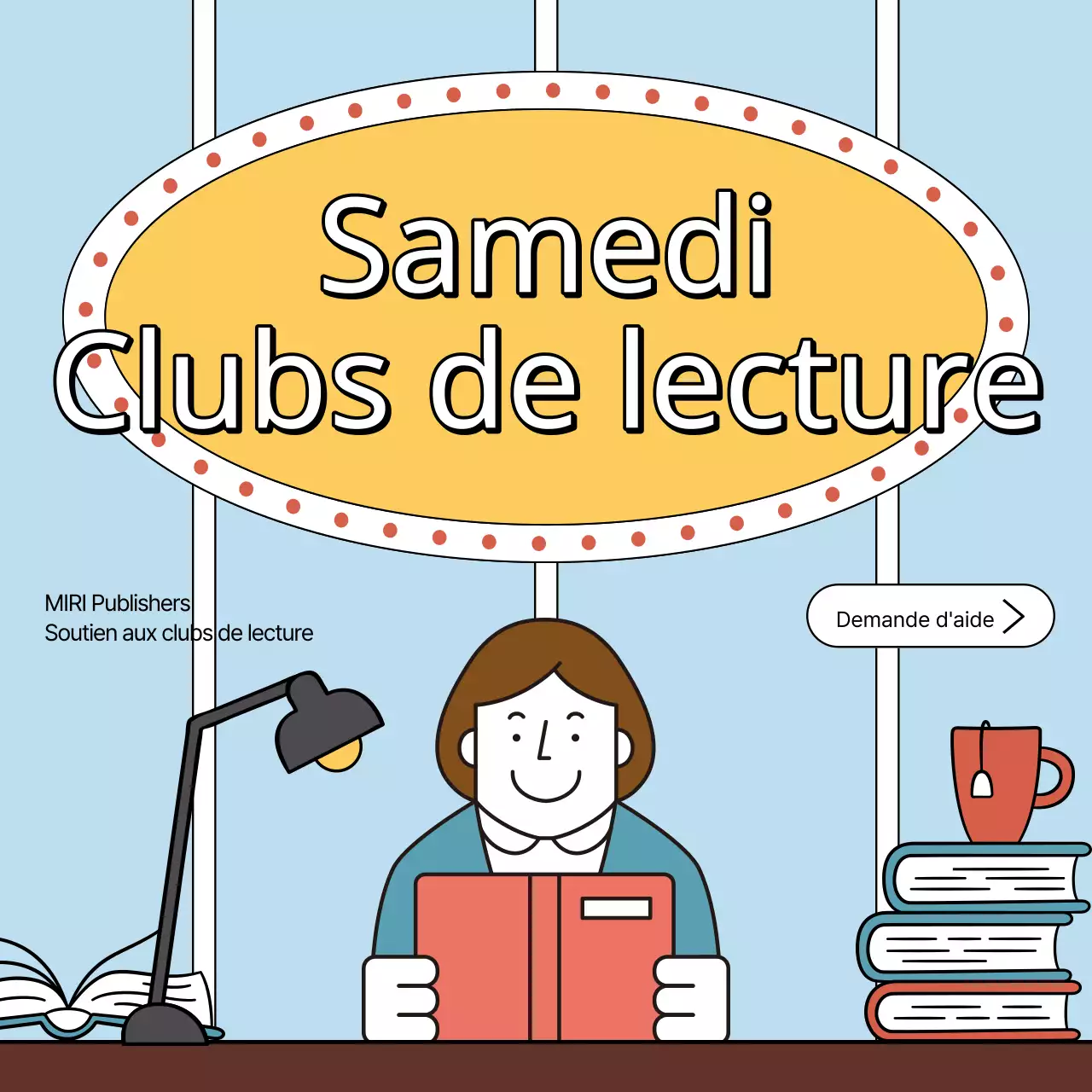 Annonce rétro de club de lecture en bleu clair et jaune