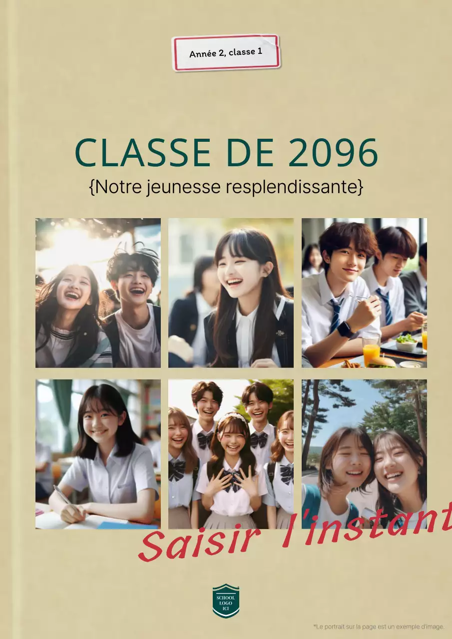 Couverture minimaliste kaki et beige pour un livre photo de classe