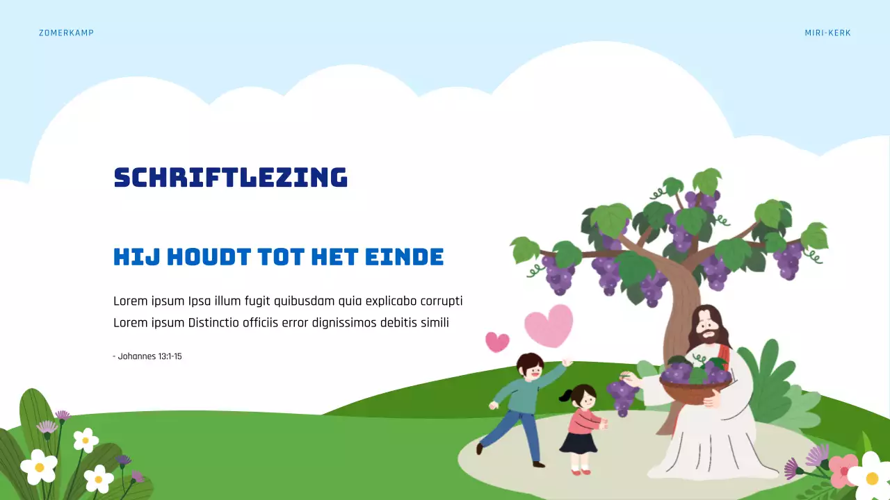 Lichtblauwe en groene middelen voor de zomerbijbelschool