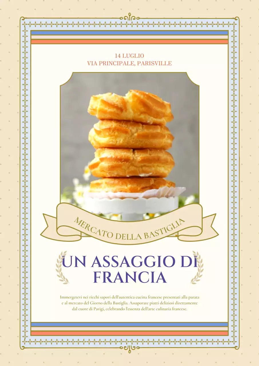 Pubblicità di un mercato alimentare francese di lusso in beige e rosso.