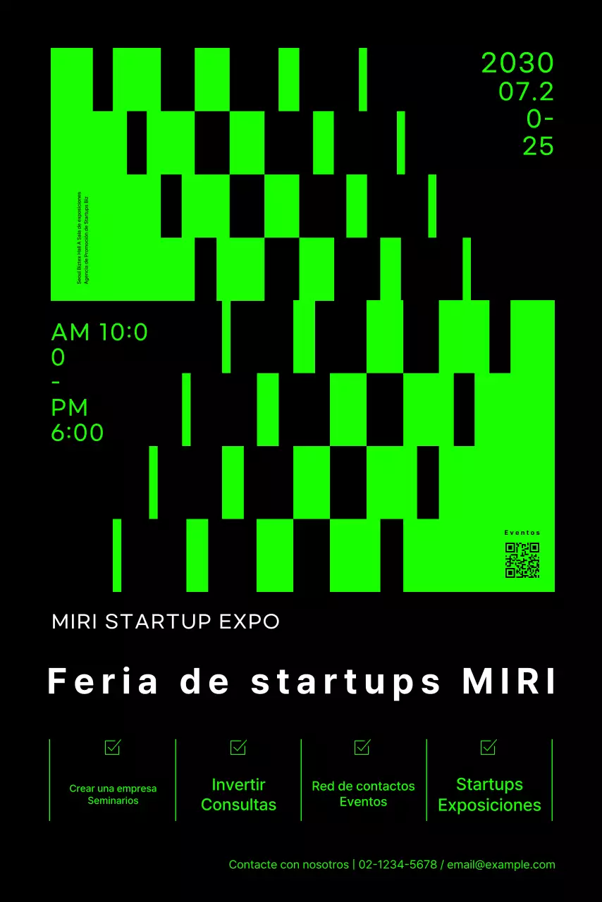 Banner de feria de startups con gráficos de formas de neón