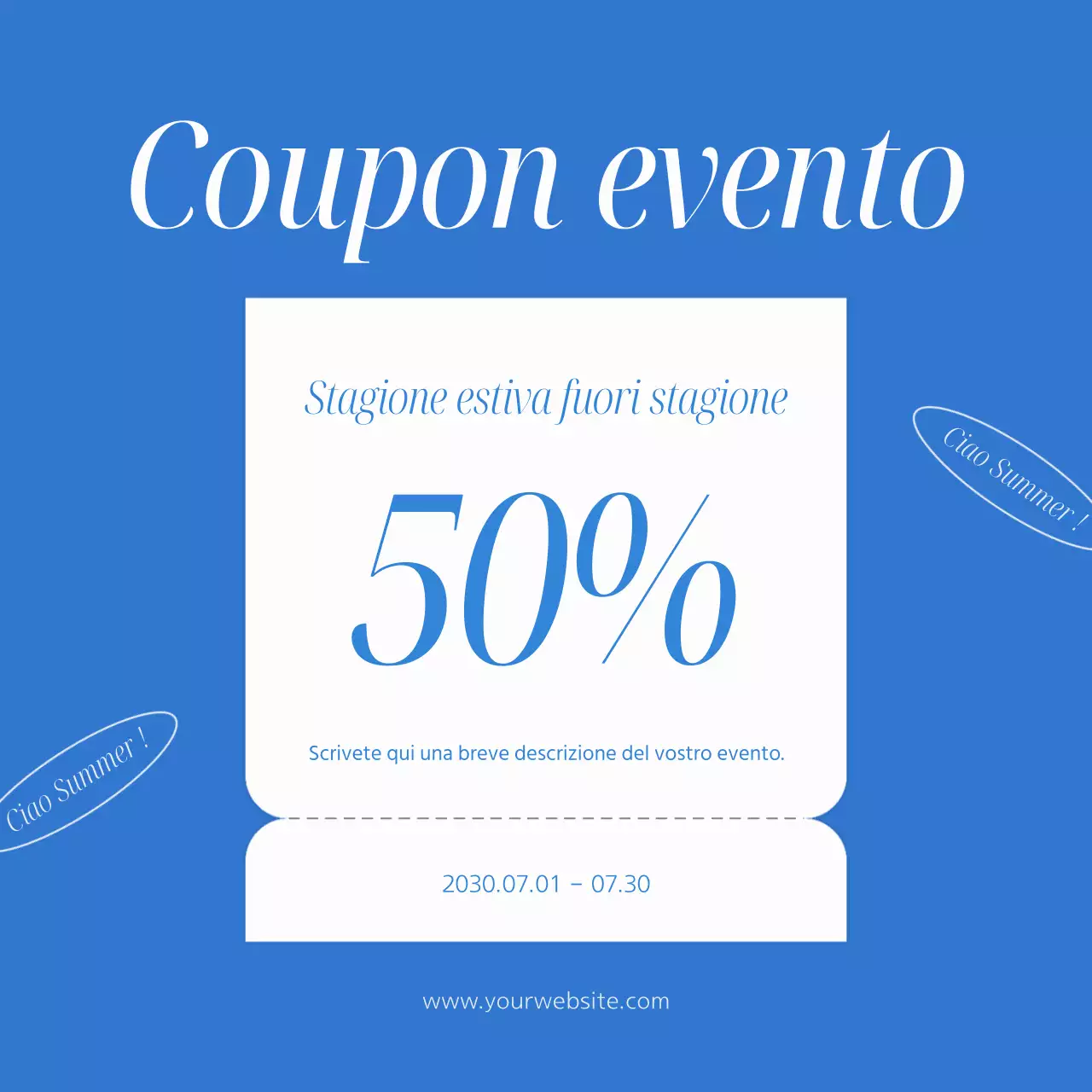 Annuncio per eventi semplice e di ispirazione estiva in azzurro e blu