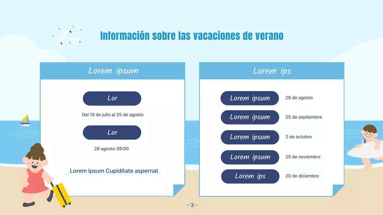 Una bonita presentación de vacaciones de verano en azul y beige