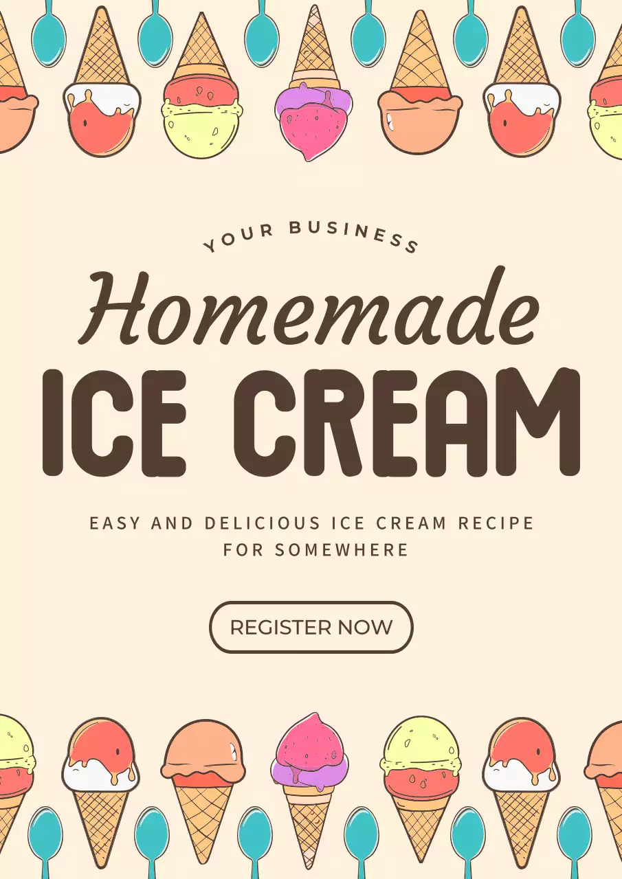 Beige Retro Ice Cream Registeration Poster