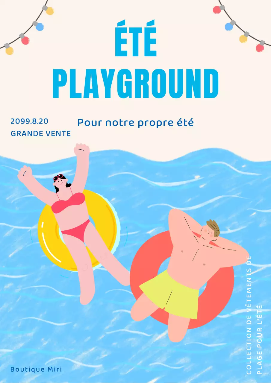 Promouvoir une boutique de maillots de bain mignons en bleu clair